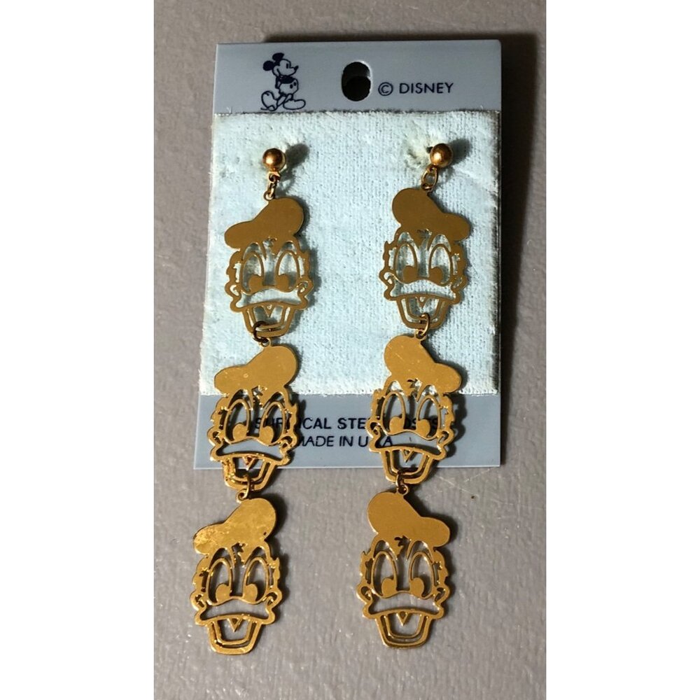 Donald Duck Dangle Earrings Disney Surgical Steel Posts Pierced Gold Color